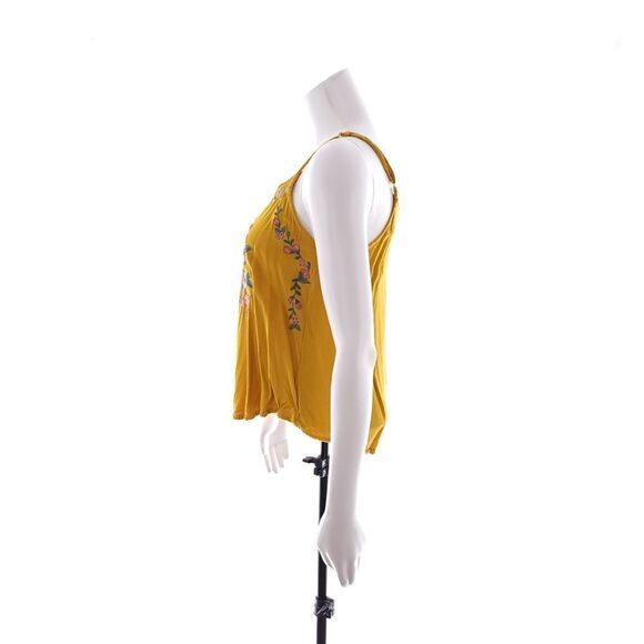 E Hanger M Junior's Size Small Sleeveless Mustard Yellow Floral Top - Picture 2 of 7